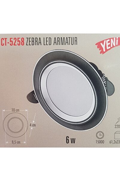 Cata Ct-5258 6w 6400k Beyaz Işık Zebra Led Armatür (siyah Krom) Kasa 10 Adet