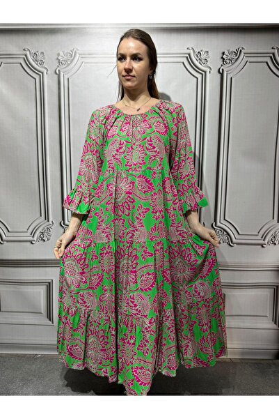 AGORATEKSTİL Rochie de damă din țesătură din viscoză, cu guler Madonna, cu mâ...