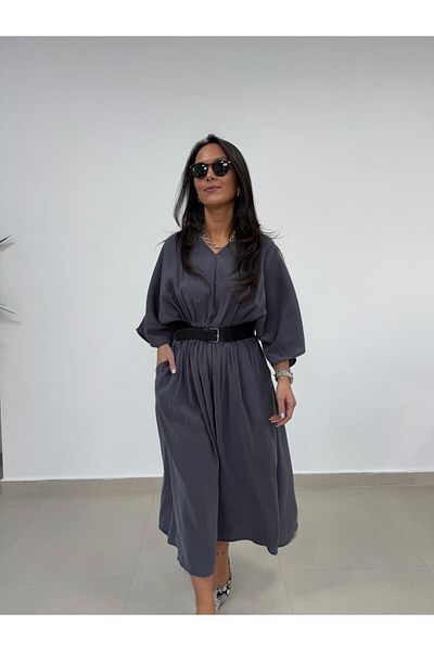 caddstore Φόρεμα Dr 8242 Modal Anthracite με ζώνη