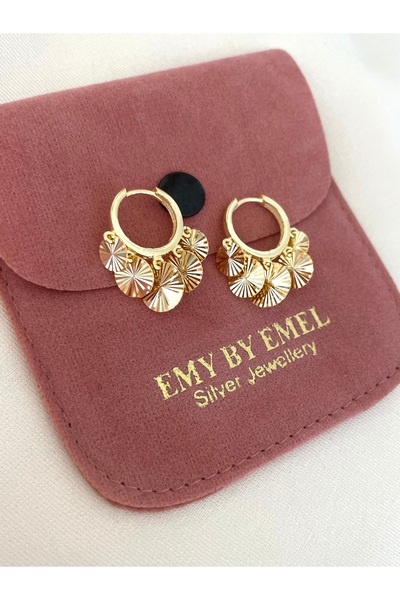 emy by emel luxury silver jewelry Altın Kaplama Tırtıklı Pullu Küpe 925 Ayar Gümüş