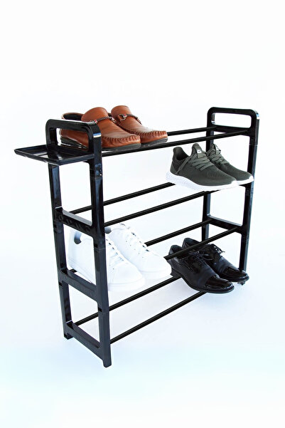 EVLE Siyah 4 Katlı Plastik Ayakkabılık Organizer Bölmeli, Ayakkabı Rafı, Ayakkabı Düzenleyici