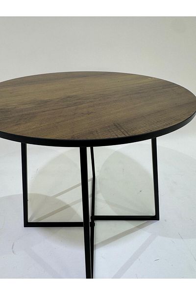 Living Modern brown wooden table, with black iron legs, 40X39 cm.