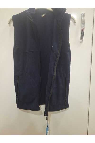 NUR TEKSTİL erkek lacivert  önden fermuarlı cepli tıraşlanmış polar yelek