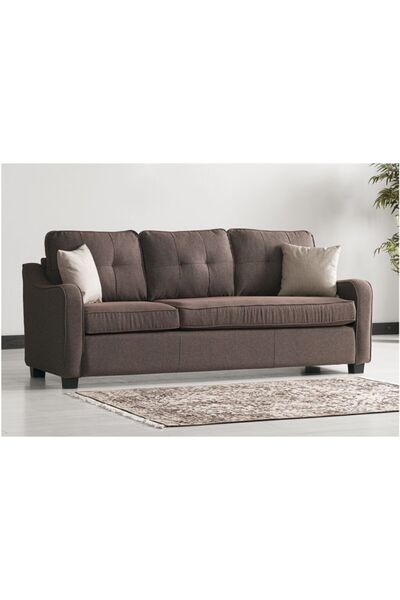 Meşe Home Plus Kılıflı Torba Yaylı Keten Kumaş Fonksiyonel Üçlü Kanepe Koltuk Kahve