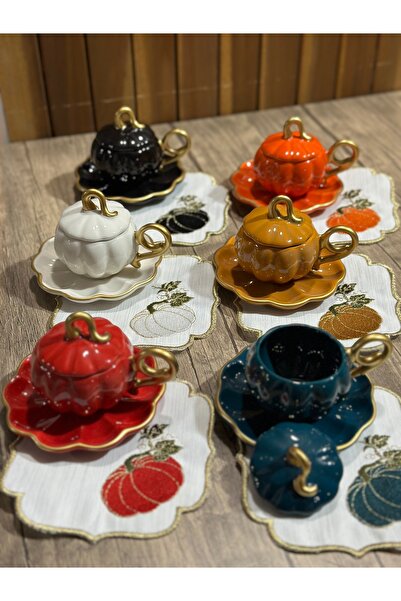 Hediye Köşkü طقم قهوة على شكل قرع ملون وحامل مناديل مع غطاء لـ 6 أشخاص