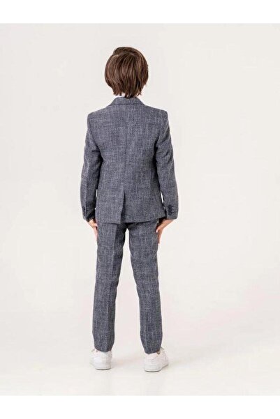 Zekids Boy's Pocket Handkerchief Detailed Linen Suit (Age 5-9)