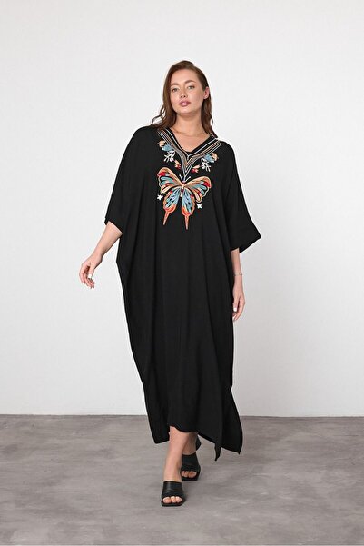 AGORATEKSTİL Rochie de damă din țesătură din viscoză, cu decolteu în V, brode...