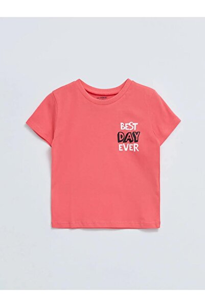 LC Waikiki تي شيرت LCW Baby Coral برقبة دائرية وأكمام قصيرة مطبوع عليه طفل رضيع