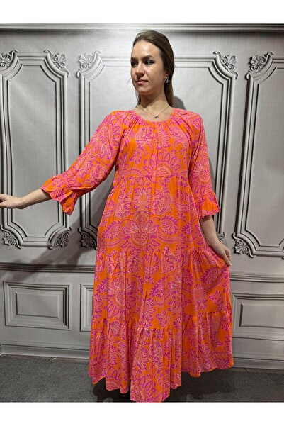 AGORATEKSTİL Γυναικείο φόρεμα από ύφασμα βισκόζης Madonna με γιακά Κάπρι με μ...