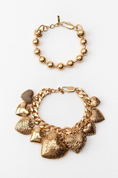 DEMOKAN Kadın Bileklik Premium Marka Seri 2'li Topçuk Kalp Charms Kararmaz Bi...