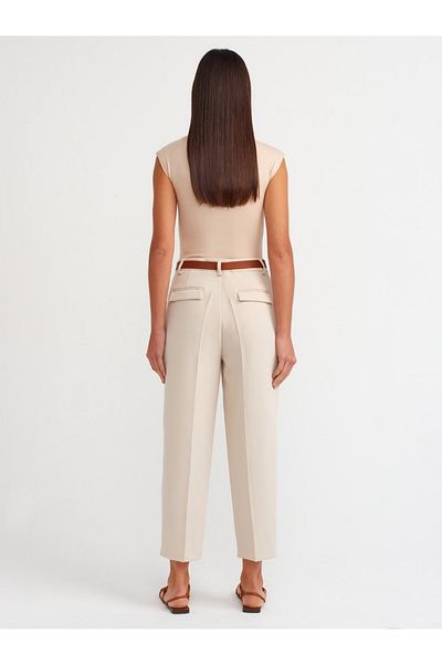 RECEP AYDIN Stone Color Belted Carrot Fit Trousers