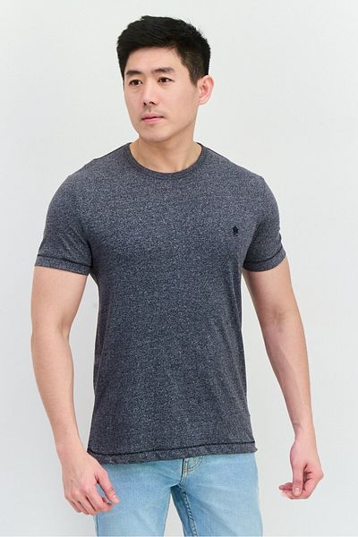 French Connection Men Crew Neck Short Sleeve Heather T-shirt, Navy Blue