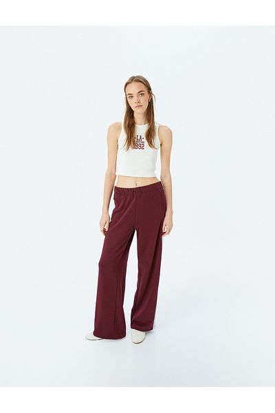 Koton Crew Neck Sleeveless Slogan Printed Crop Ribbed Tank Top
