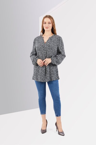 Tchibo Women V-neck Long Sleeve Allover Print Blouse, Black