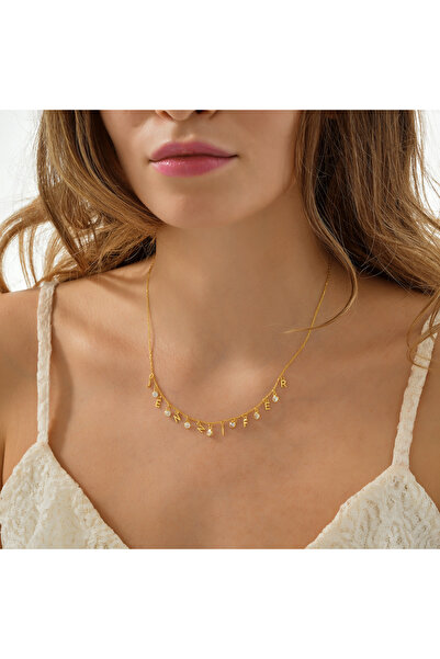 Queen Silver Jewelry 925 ayar gümüş kişiye özel zirkon taş sallantılı isim kolye