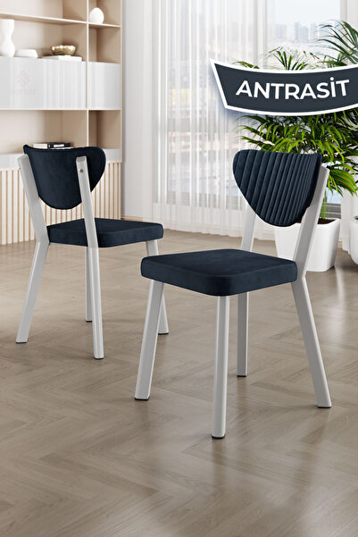 Canisa Agnes Serisi 90x90 Yuvarlak Beyaz Masa Takımı ve 4 Antrasit Sandalye