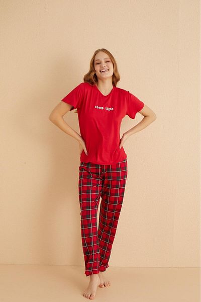 MEBA Set de pijamale din bumbac pieptănat în carouri, cu mânecă scurtă, cu textura moale Milan