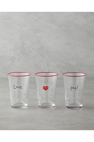 English Home Red Heart Glass Set of 3 Glasses - 290 ml