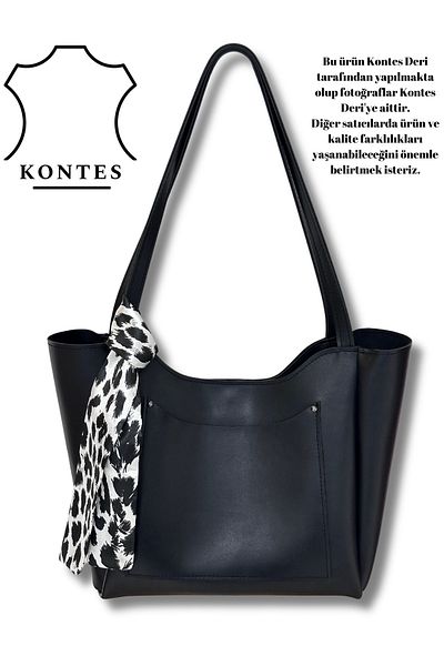 Kontes Women's Shopper Hand and Shoulder Bag with Front Pocket Detail, Leopard Scarf, Zipper and Snap Closure