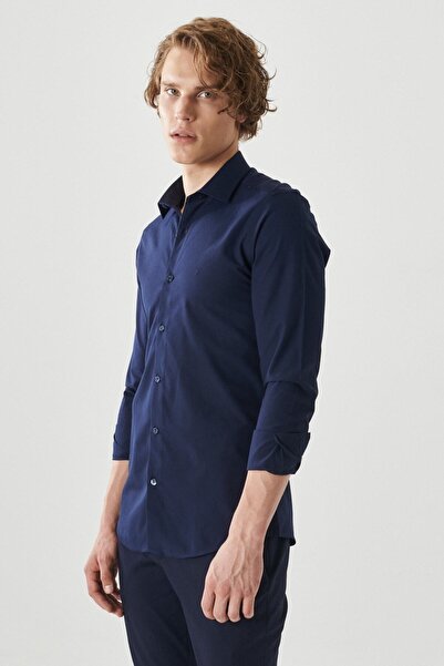 ALTINYILDIZ CLASSICS Erkek Koyu Lacivert Tailored Slim Fit Dar Kesim Gömlek