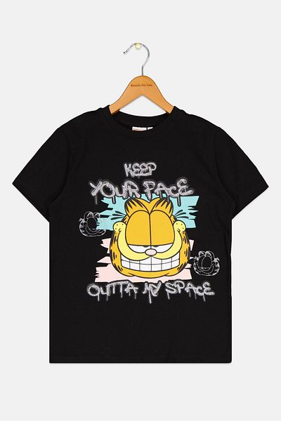 GARFIELD Kids Girl Crew Neck Print T-shirts, Black