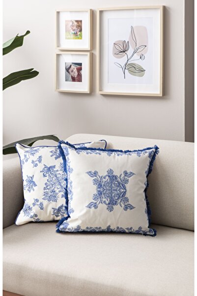 Ottoson 2'li Premium Dekoratif Saçaklı & Biyeli Özel Tasarım Kırlent Kılıfı