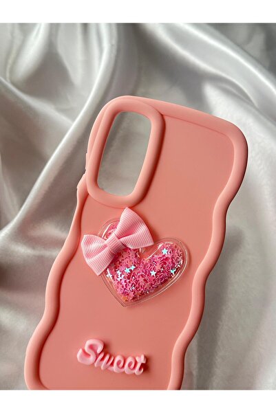 Vip Case Samsung Galaxy A05S Colorful Heart Ribbon Detailed Glittery Wavy Sweety Case