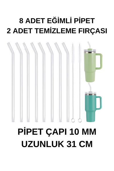 madamina 8 Inclined Glass Straws and 2 Brushes - 31 Cm, Adventure Quencher Compatible