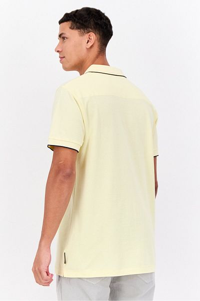 French Connection Men Regular Fit Brand Logo Short Sleeve Polo Shirt, Lemon