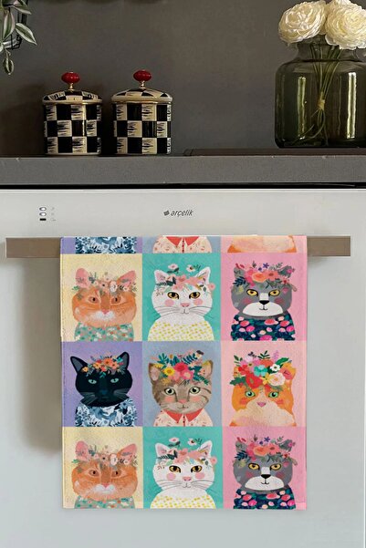 Viva Home Renkli Kedili Fırın Mutfak Havlusu 30x50cm