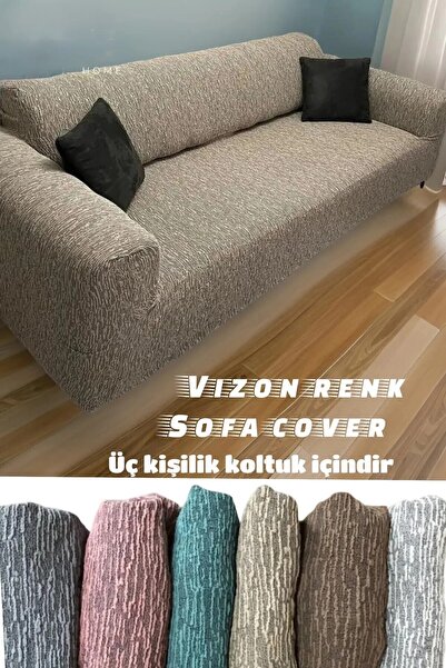 probak 3 Kişilik Jakarlı Düz Desen Lastikli Koltuk Kılıfı Çekyat Koltuk Örtüsü Streç Esnek kanepe kılıfı