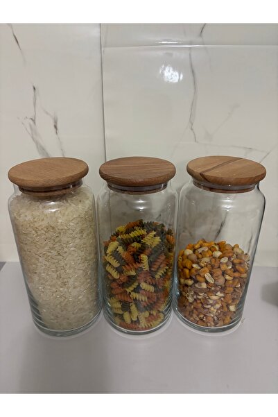 SEVEN7 3lü Bambu Vakum Kapaklı Büyük Boy Kavanoz 1200ml