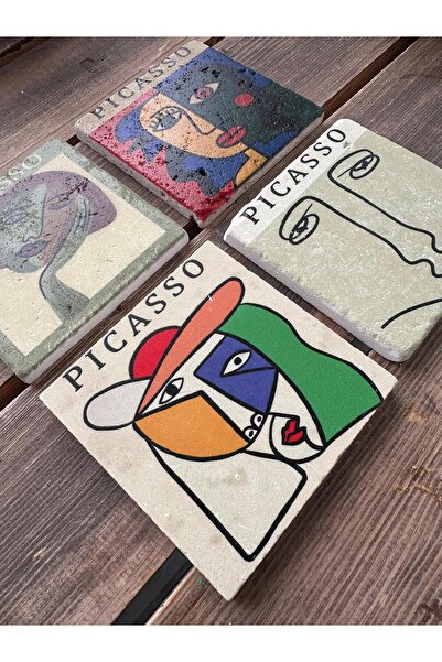 woodhomeworks مجموعة من 4 أكواب من الحجر الطبيعي مطبوعة ملونة