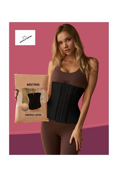 MİSTİRİK Corsetul din latex fără bretele model Tvigoso în 4 etape strânge și oferă o culoare neagră de slăbire