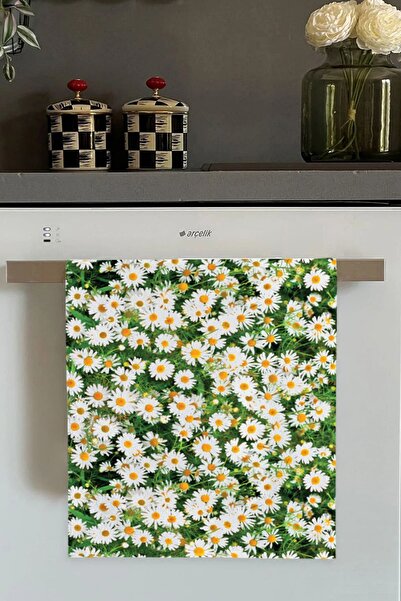 Viva Home Yeşil Papatya Desenli Fırın Mutfak Havlusu 30x50cm