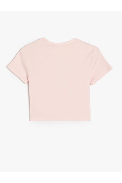 Koton Cotton Crew Neck Short Sleeve Bow Printed Crop T-Shirt