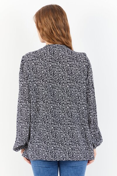 Tchibo Women V-neck Long Sleeve Allover Print Blouse, Black