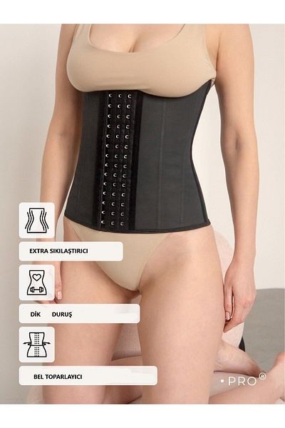 MİSTİRİK Corsetul din latex fără bretele model Tvigoso în 4 etape strânge și oferă o culoare neagră de slăbire