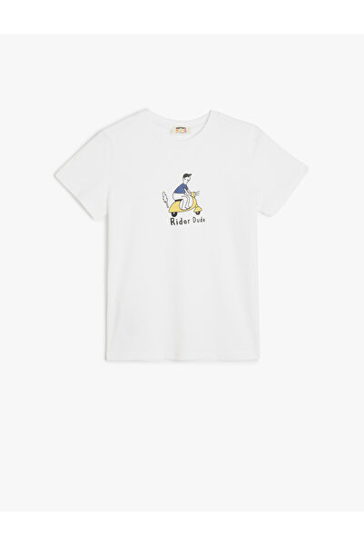 Koton Tişört Motosiklet Baskılı Kısa Kollu Bisiklet Yaka Pamuklu