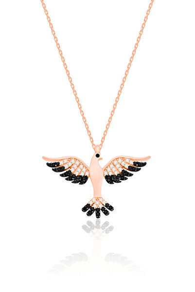 SİLVERA TELKARİ Anka Kuşu Gümüş Kolye Rose Rengi Zirkon Taşlı 925 Ayar ST196