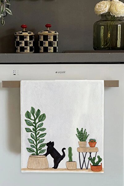 Viva Home Beyaz Kedili Fırın Mutfak Havlusu 30x50cm