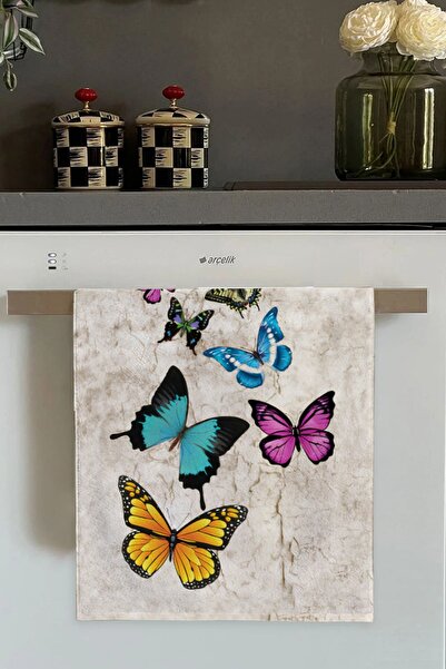 Viva Home Renkli Kelebek Desenlili Fırın Mutfak Havlusu 30x50cm