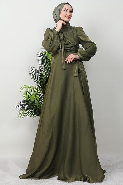 GİYZAMİLA Khaki Lily Silk Evening Dress