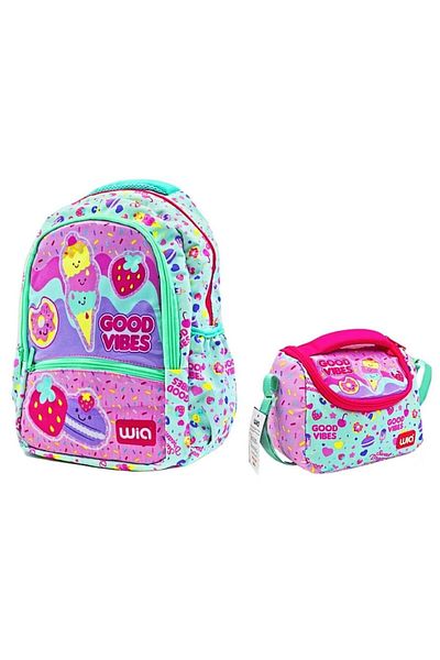 Wia Girls' School Backpack and Thermal Insulated Lunchbag Set with Ice Cream Print - Pink