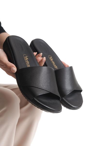 ALPELLİ ByAlp Orthopedic Leather Sole Heel Spur Supported Daily Black Slippers
