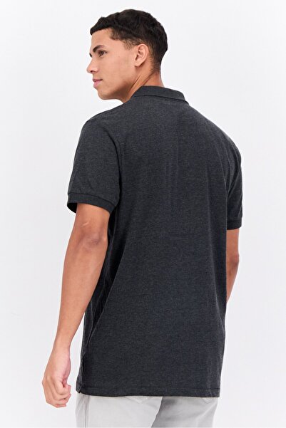 French Connection Men Regular Fit Brand Logo Short Sleeves Polo Shirt, Charcoal Grey