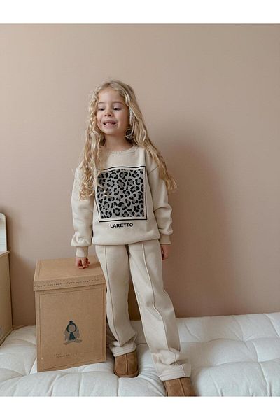 MUMİKİDS Leopard Printed Girl's Bottom Top Set