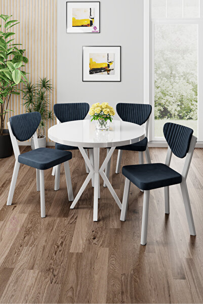 Canisa Agnes Serisi 90x90 Yuvarlak Beyaz Masa Takımı ve 4 Antrasit Sandalye