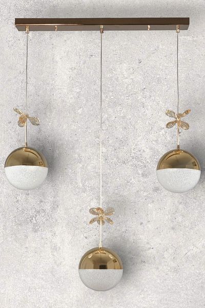 Fer Avize Berfin Modern Design Metal Cafe - Kitchen - Living Room - Gold Color 3 Row Led Chandelier