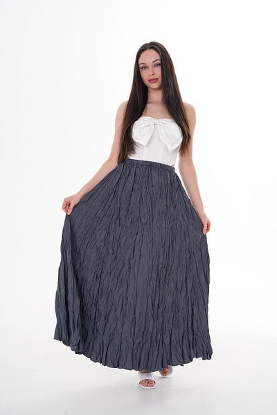 Amorti Women's Gray Stylish and Comfortable! Pleated Gathered Long Skirt (Size 36-48)